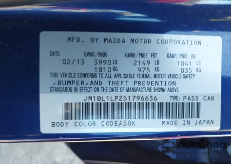 2013 Mazda Mazda3 I Touring from USA, damaged, VIN JM1BL1LP2D1796636